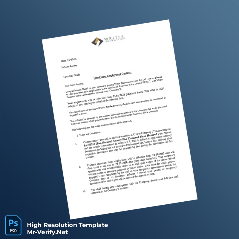 Editable India FTC Employment Verification Letter Word and Pdf Template 5 page Editable India FTC Employment Verification Letter Word and Pdf Template 5 page