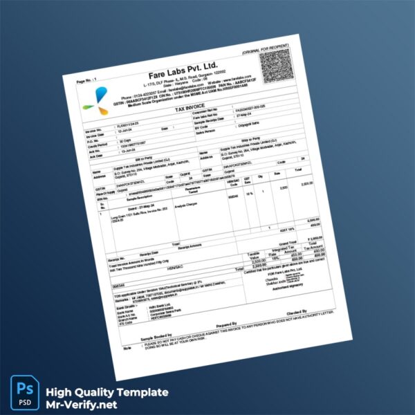 India Fare Labs Pvt Ltd Tax Invoice Template in Word and PDF formats
