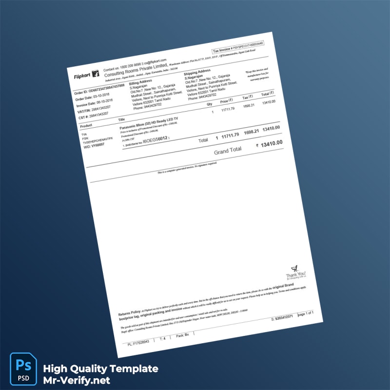 India Flipkart Invoice Template in Word and PDF formats India Flipkart Invoice Template in Word and PDF formats