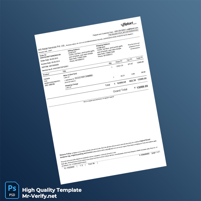 India Flipkart Tax Invoice Template in Word and PDF formats India Flipkart Tax Invoice Template in Word and PDF formats