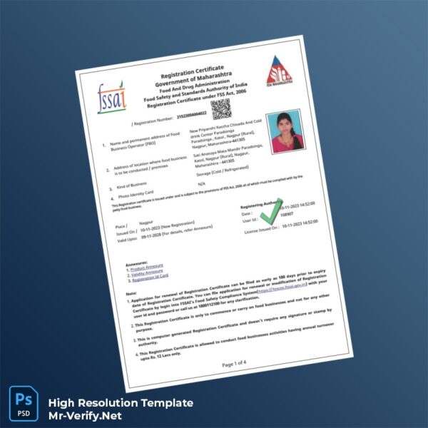 Editable India Food Safety and Standards Authority Business Registration Certificate Word and Pdf Template 4 page Editable India Food Safety and Standards Authority Business Registration Certificate Word and Pdf Template 4 page