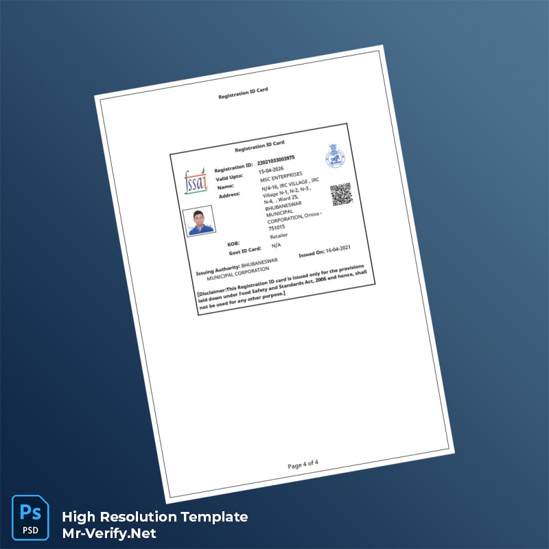 India Food Safety and Standards Authority of India Registration Certificate Word and Pdf Template 4 page India Food Safety and Standards Authority of India Registration Certificate Word and Pdf Template 4 page