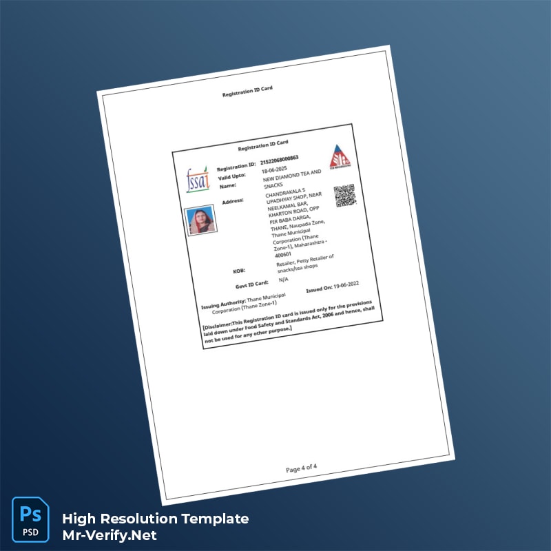 Editable India Food and Drug Administration Business Registration Certificate Word and Pdf Template 4 page Editable India Food and Drug Administration Business Registration Certificate Word and Pdf Template 4 page