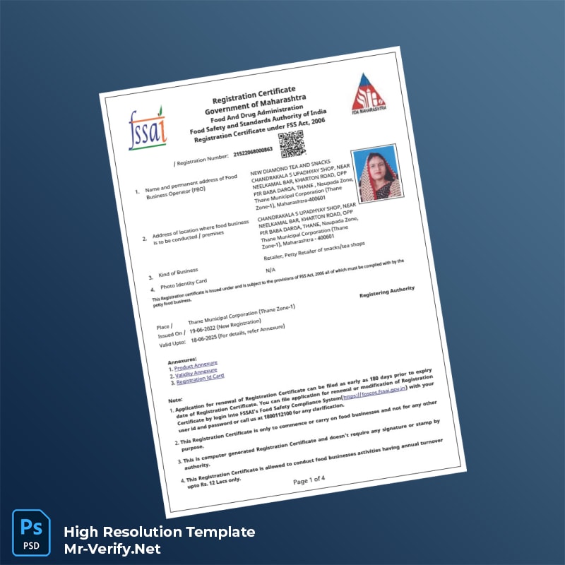 Editable India Food and Drug Administration Business Registration Certificate Word and Pdf Template 4 page Editable India Food and Drug Administration Business Registration Certificate Word and Pdf Template 4 page