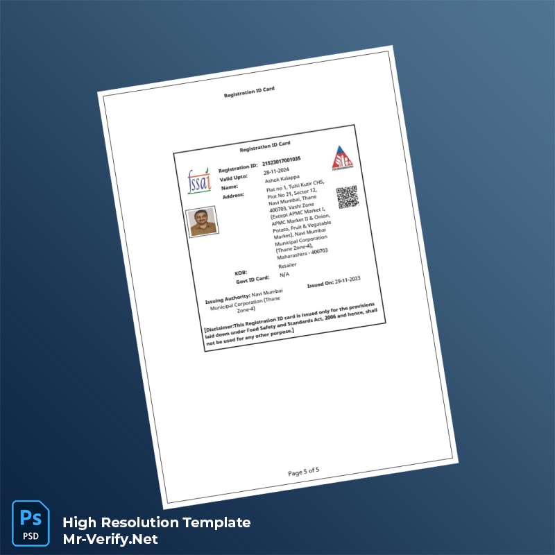 Editable India Food and Drug Administration Registration Certificate Word and Pdf Template 5 page Editable India Food and Drug Administration Registration Certificate Word and Pdf Template 5 page