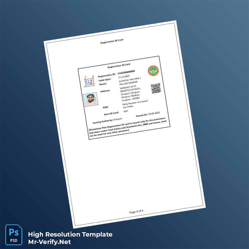Editable India Food and Drugs Administration Business Registration Certificate Word and Pdf Template 4 page Editable India Food and Drugs Administration Business Registration Certificate Word and Pdf Template 4 page