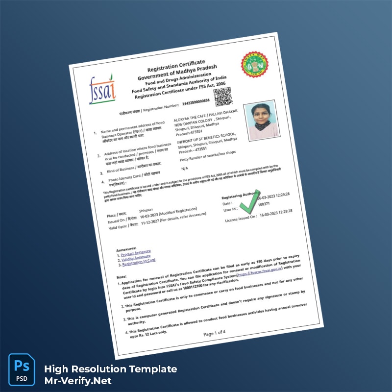 Editable India Food and Drugs Administration Business Registration Certificate Word and Pdf Template 4 page Editable India Food and Drugs Administration Business Registration Certificate Word and Pdf Template 4 page