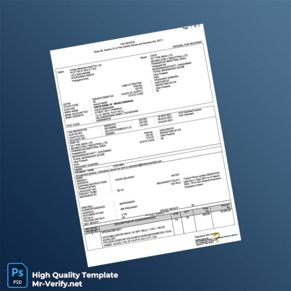 India Forbes Marshall Hyd Pvt Ltd Commercial Invoice Template in Word and PDF formats 6 page