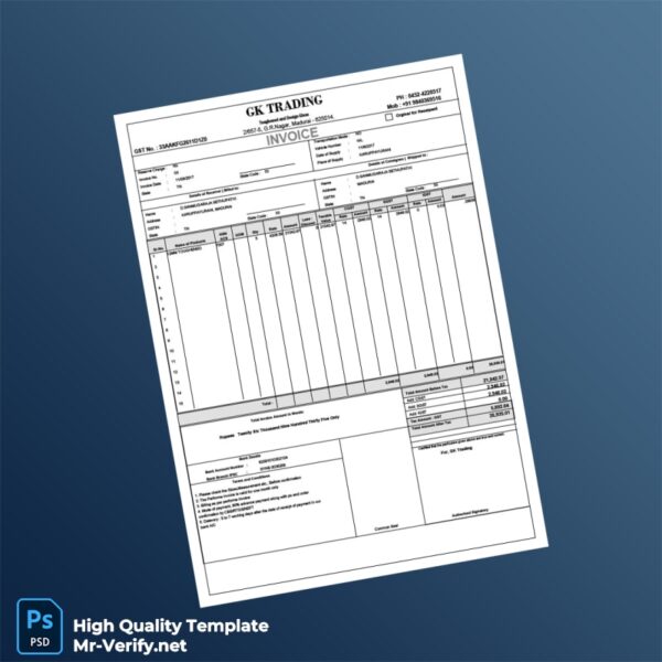 India GK Trading Invoice Template in Word and PDF formats India GK Trading Invoice Template in Word and PDF formats