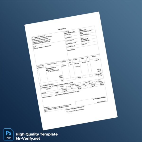 India GS Computer Solutions Tax Invoice Template in Word and PDF formats