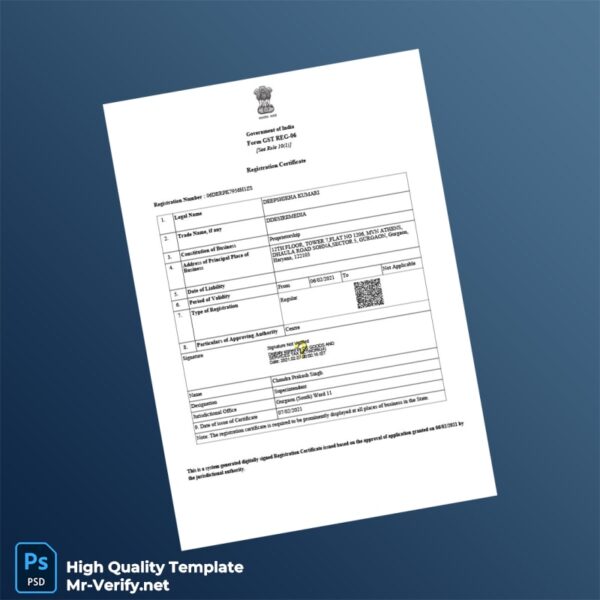 India GST Authority Editable GST Registration Certificate Template in Word and PDF formats 3 page India GST Authority Editable GST Registration Certificate Template in Word and PDF formats 3 page