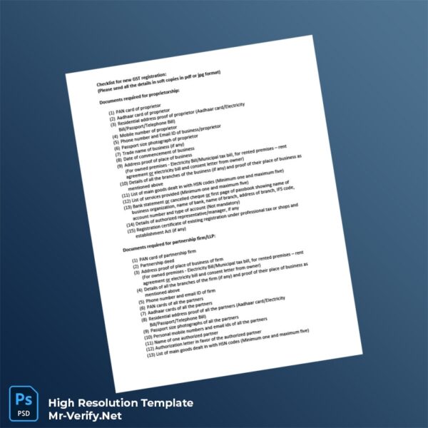 Editable India GST Registration Checklist Word and Pdf Template 4 page