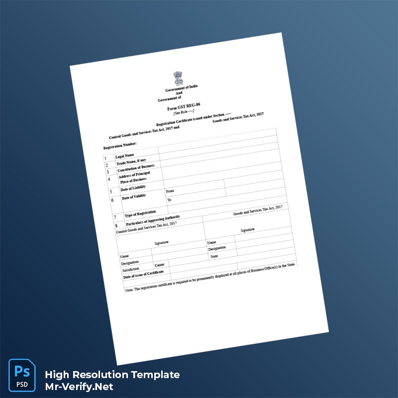 Editable India GST Tax Registration Certificate Word and Pdf Template 4 page Editable India GST Tax Registration Certificate Word and Pdf Template 4 page