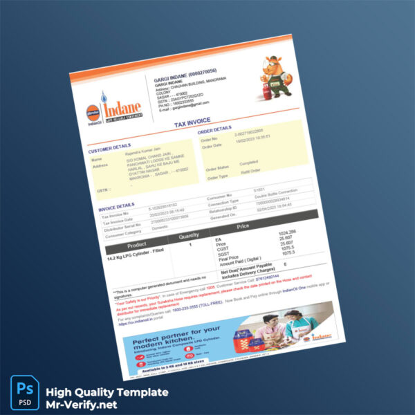 India Gargi Indane Tax Invoice Template in Word and PDF formats 2 page