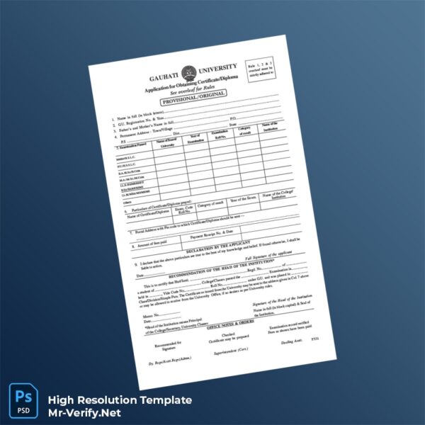Editable India Gauhati University Certificate of Diploma Application Word and Pdf Template 2 page