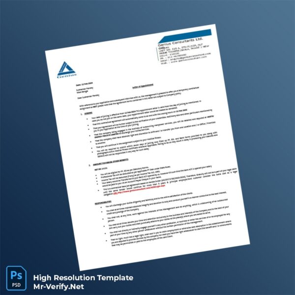 Editable India Genius Consultants Employment Verification Letter Word and Pdf Template 3 page Editable India Genius Consultants Employment Verification Letter Word and Pdf Template 3 page