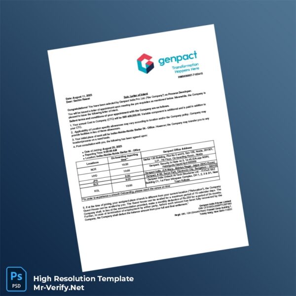 Editable India Genpact Employment Verification Letter Word and Pdf Template 7 page Editable India Genpact Employment Verification Letter Word and Pdf Template 7 page