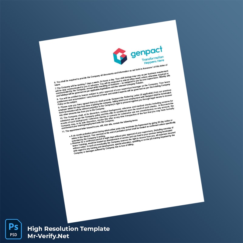 Editable India Genpact Employment Verification Letter Word and Pdf Template 7 page Editable India Genpact Employment Verification Letter Word and Pdf Template 7 page