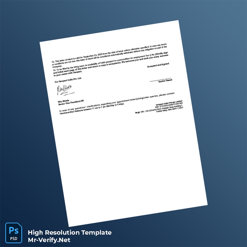Editable India Genpact Employment Verification Letter Word and Pdf Template 7 page Editable India Genpact Employment Verification Letter Word and Pdf Template 7 page