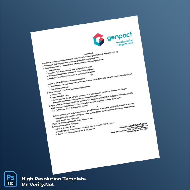 Editable India Genpact Employment Verification Letter Word and Pdf Template 7 page Editable India Genpact Employment Verification Letter Word and Pdf Template 7 page
