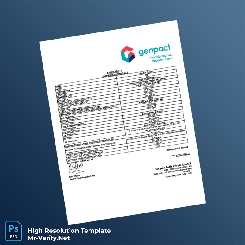 Editable India Genpact Employment Verification Letter Word and Pdf Template 7 page Editable India Genpact Employment Verification Letter Word and Pdf Template 7 page