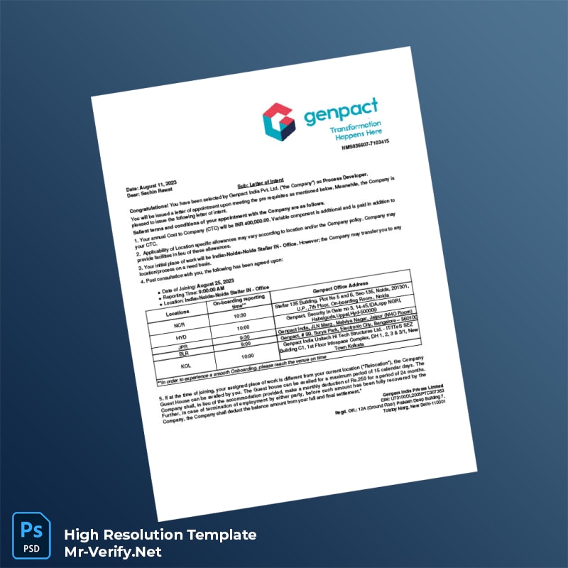 Editable India Genpact Employment Verification Letter Word and Pdf Template 7 page Editable India Genpact Employment Verification Letter Word and Pdf Template 7 page