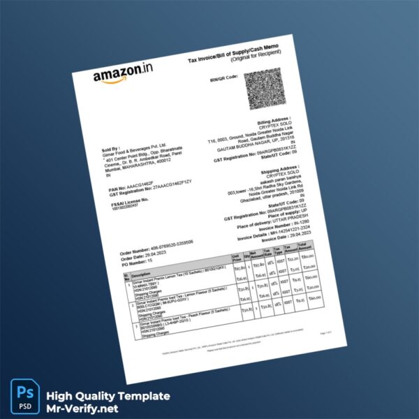 India Girnar Food Beverages Pvt Ltd Tax Invoice Template in Word and PDF formats 2 page