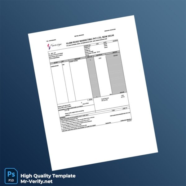 India Glam Road Marketing Pvt Ltd Retail Invoice Template in Word and PDF formats