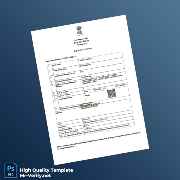 India Government Registration Certificate Template in Word and PDF formats 3 page