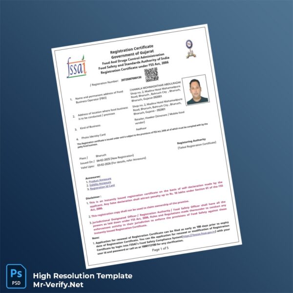 Editable India Government of Gujarat Registration Certificate Word and Pdf Template 5 page