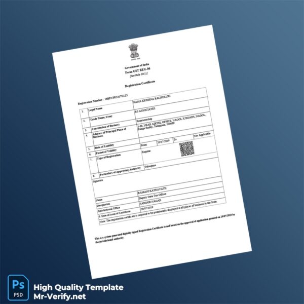 India Government of India GST Registration Certificate Template in Word and PDF formats 3 page India Government of India GST Registration Certificate Template in Word and PDF formats 3 page