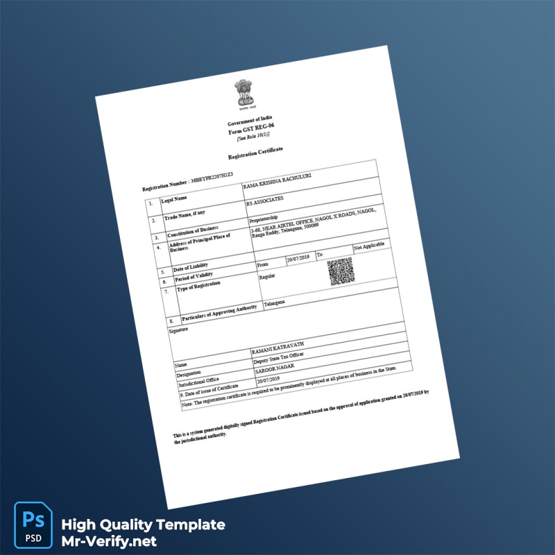 India Government of India GST Registration Certificate Template in Word and PDF formats 3 page India Government of India GST Registration Certificate Template in Word and PDF formats 3 page