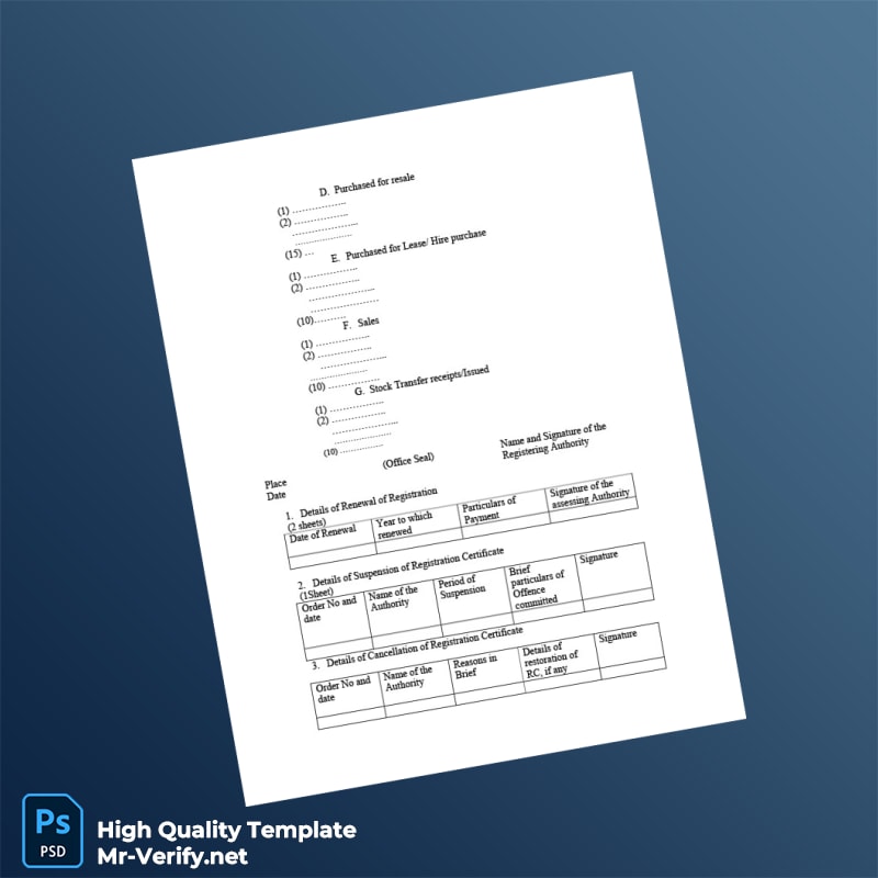 India Government of Kerala Department of Commercial Taxes Business Registration Certificate Template in Word and PDF formats 6 page India Government of Kerala Department of Commercial Taxes Business Registration Certificate Template in Word and PDF formats 6 page