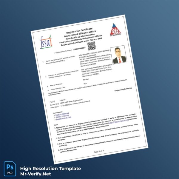 India Government of Maharashtra Editable Registration Certificate Word and Pdf Template 4 page