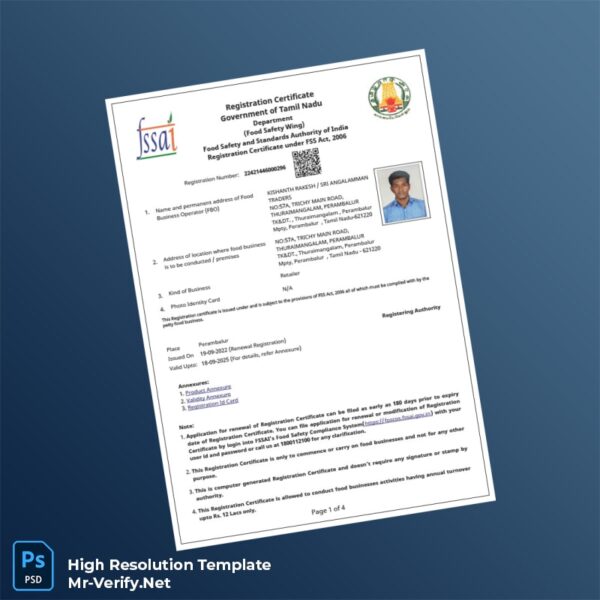Editable India Government of Tamil Nadu Registration Certificate Word and Pdf Template 4 page