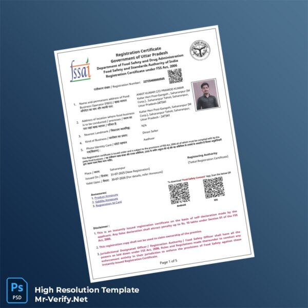 Editable India Government of Uttar Pradesh Registration Certificate Word and Pdf Template 5 page