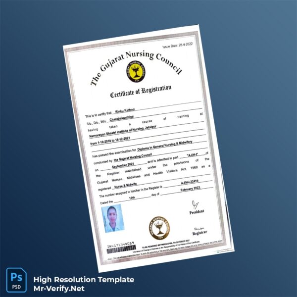 Editable India Gujarat Nursing Council Registration Certificate Word and Pdf Template Editable India Gujarat Nursing Council Registration Certificate Word and Pdf Template
