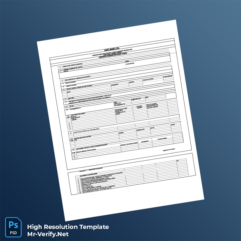Editable India HDFC Bank Vendor Registration Form Word and Pdf Template Editable India HDFC Bank Vendor Registration Form Word and Pdf Template
