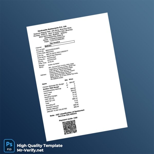 India Hardcastle Restaurants Pvt Ltd Tax Invoice Template in Word and PDF formats 2 page India Hardcastle Restaurants Pvt Ltd Tax Invoice Template in Word and PDF formats 2 page