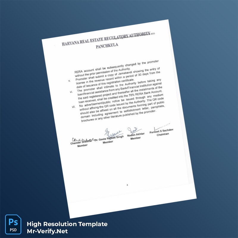 Editable India Haryana Real Estate Regulatory Authority Registration Certificate Word and Pdf Template 4 page Editable India Haryana Real Estate Regulatory Authority Registration Certificate Word and Pdf Template 4 page