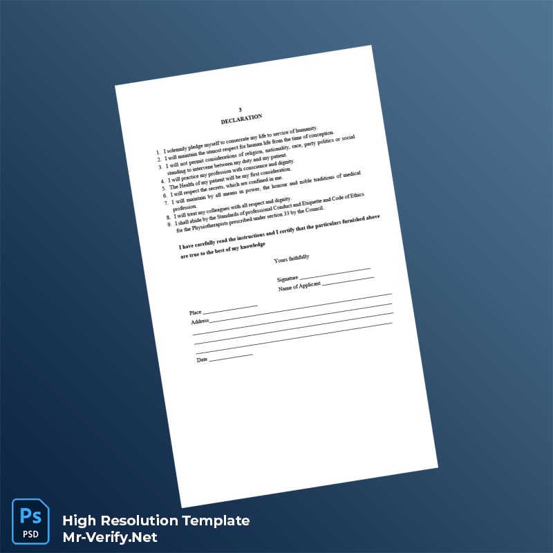 Editable India Haryana State Council for Physiotherapy Registration Certificate Word and Pdf Template 7 page Editable India Haryana State Council for Physiotherapy Registration Certificate Word and Pdf Template 7 page