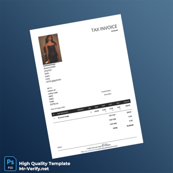 India HealthSlimlayer Invoice Template in Word and PDF formats 2 page