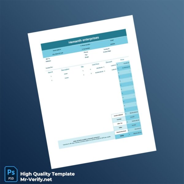 India Hemanth Enterprises Invoice Template in Word and PDF formats India Hemanth Enterprises Invoice Template in Word and PDF formats