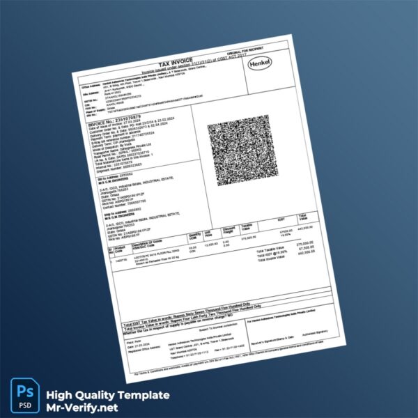 India Henkel Adhesives Technologies India Private Limited Tax Invoice Template in Word and PDF formats 4 page India Henkel Adhesives Technologies India Private Limited Tax Invoice Template in Word and PDF formats 4 page