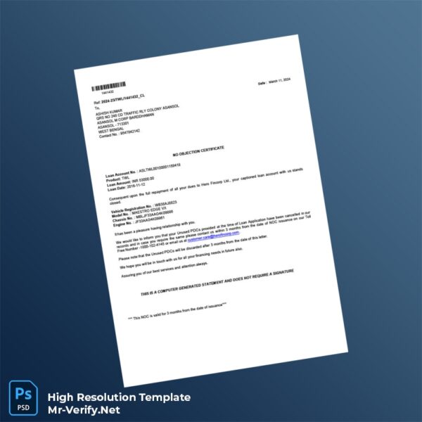 Editable India Hero Fincorp No Objection Certificate Word and Pdf Template 4 page Editable India Hero Fincorp No Objection Certificate Word and Pdf Template 4 page