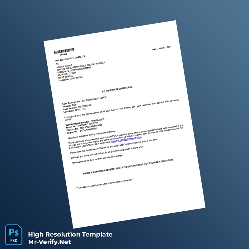 Editable India Hero Fincorp No Objection Certificate Word and Pdf Template 4 page Editable India Hero Fincorp No Objection Certificate Word and Pdf Template 4 page