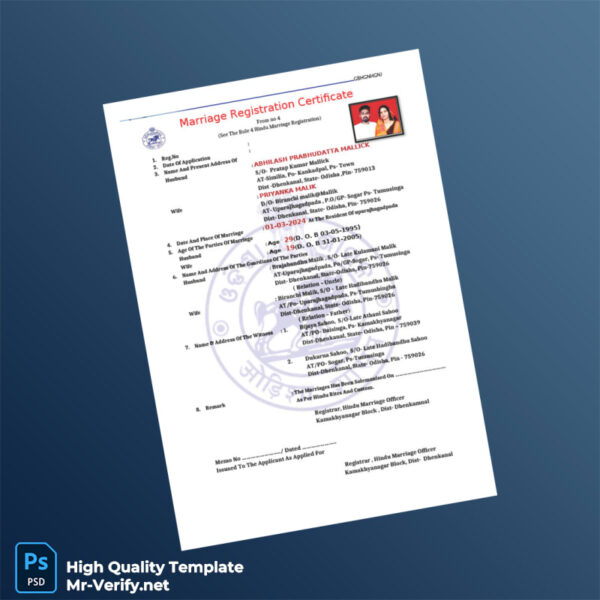 India Hindu Marriage Registration Certificate Template in Word and PDF formats 2 page India Hindu Marriage Registration Certificate Template in Word and PDF formats 2 page