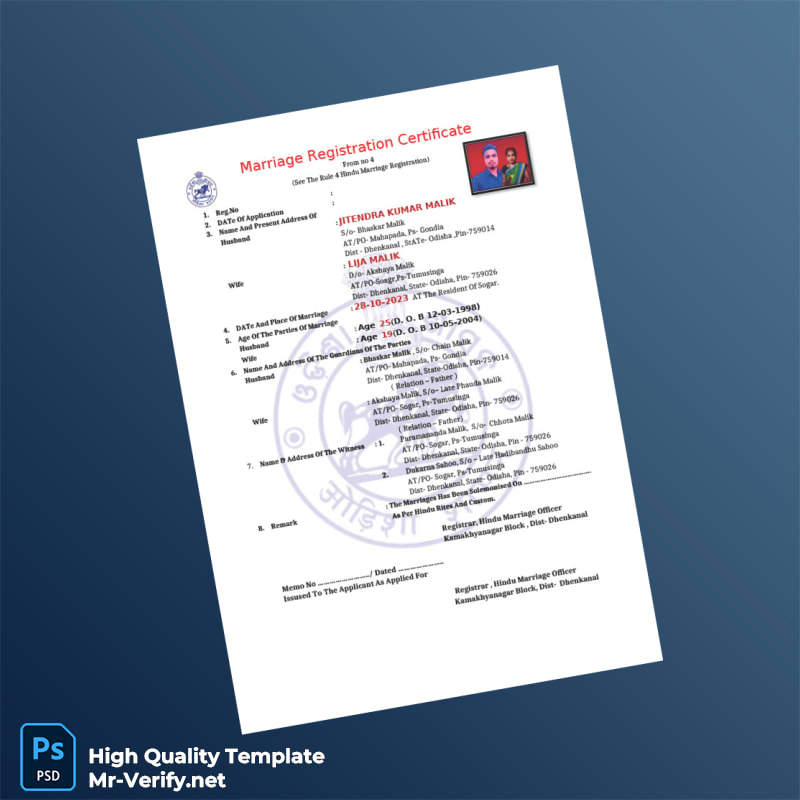 India Hindu Marriage Registration Certificate Template in Word and PDF formats 2 page India Hindu Marriage Registration Certificate Template in Word and PDF formats 2 page