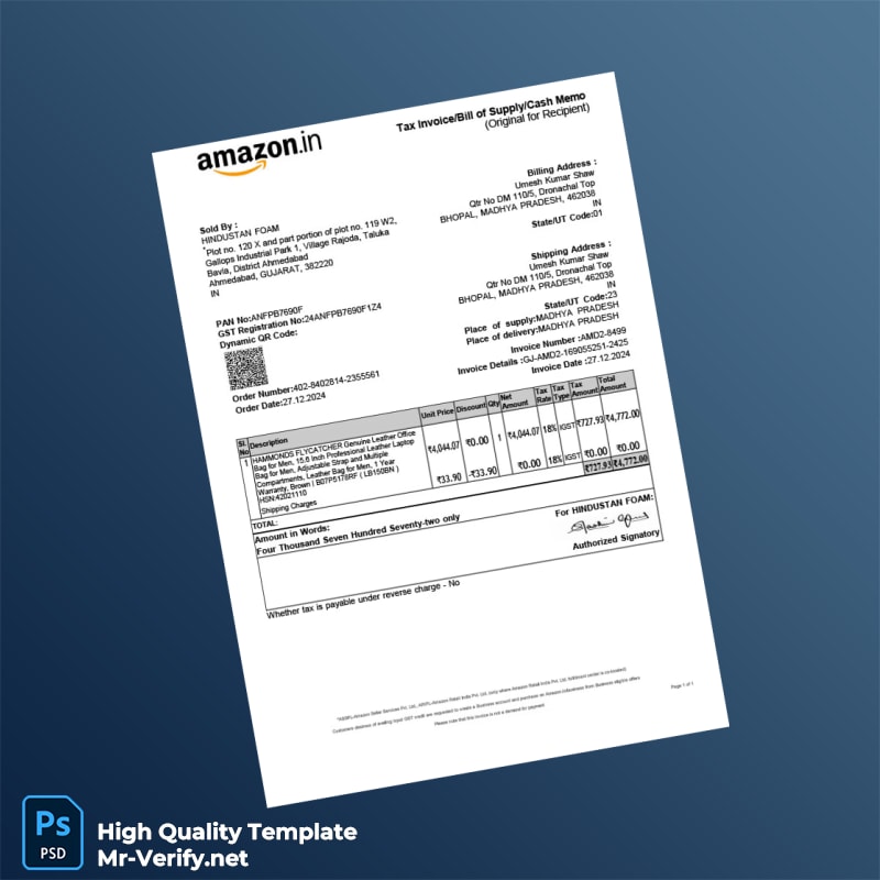 India Hindustan Foam Invoice Template in Word and PDF formats India Hindustan Foam Invoice Template in Word and PDF formats