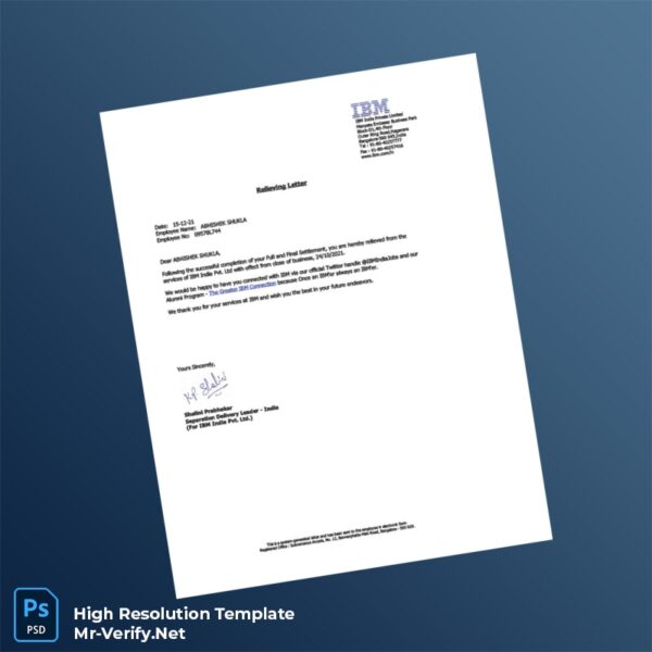 Editable India IBM Employment Verification Letter Word and Pdf Template 2 page